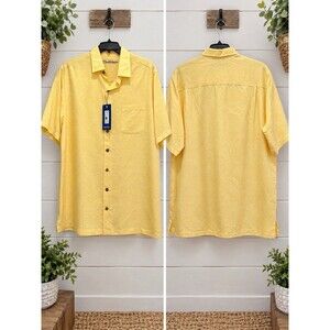 NWT Roundtree & Yorke Caribbean Men XLT Yellow Short Sleeve Camp Shirt Button Up